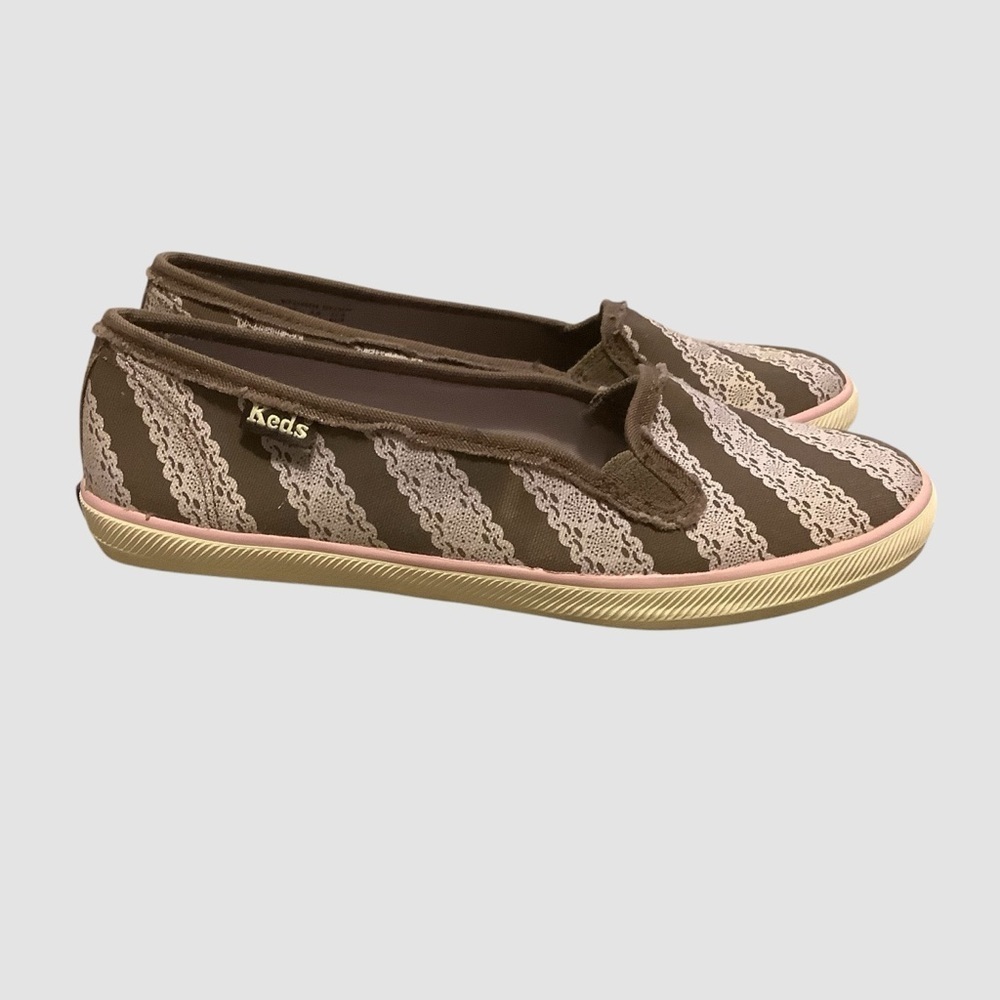 Keds Brown and Pink Flats with Striped Lace Print Design/ Size 6.5 - Picture 2 of 13